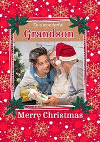 Tap to view Grandson traditional photo Christmas Card