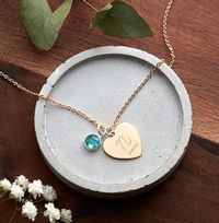 Tap to view Initial & Date Heart Birthstone Necklace - Personalised