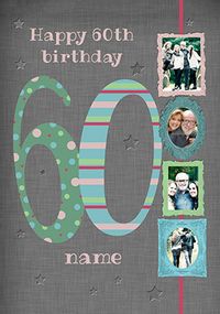 Tap to view Big Numbers - 60th Birthday Card Male Multi Photo Upload