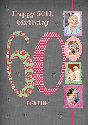 Big Numbers - 60th Birthday Card Female Multi Photo Upload | Funky Pigeon