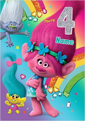 Trolls - You're 4 Personalised Birthday Card | Funky Pigeon