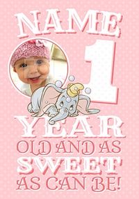Tap to view Dumbo Age 1 Birthday Card Girl