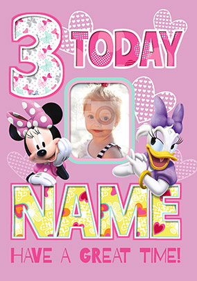 Minnie Mouse Age 3 Birthday Photo Card Funky Pigeon