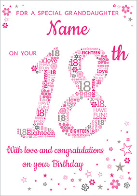 Granddaughter 18th Birthday Card Pink