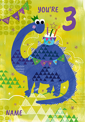 3 Today Dinosaur Birthday Card | Funky Pigeon