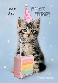Tap to view Tabby Kitten personalised Birthday Card It's Cake Time!