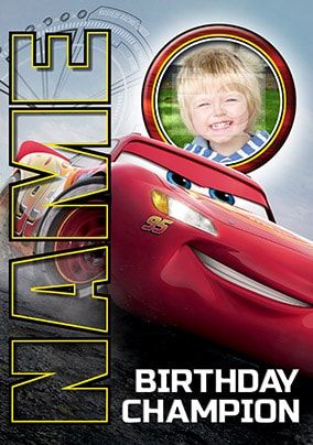 Lightning McQueen Photo Birthday Card | Funky Pigeon