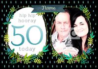 Tap to view Neon Blush - Birthday Card 50 hip hip hooray Photo Upload