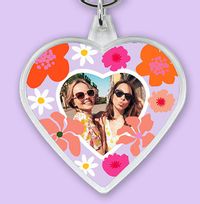 Tap to view Mums Floral Photo Upload Heart Keyring