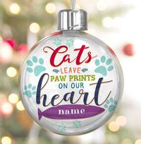 Tap to view Cats Paw Prints On Heart Personalised Bauble