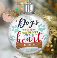 Tap to view Dogs Paw Prints On Heart Personalised Bauble