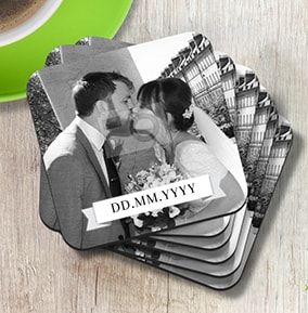 Black & White Wedding Coaster - White Banner