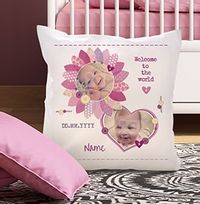 Tap to view Personalised Cushion - Welcome to the World Baby Girl Photo Upload