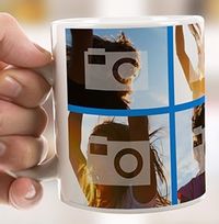 Tap to view Personalised Mug - 4 Multi Side Photo Upload with Text Blue