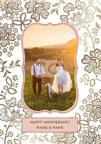 Tap to view Gold Lace Photo Upload Anniversary Card