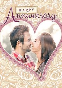 Tap to view Lace Heart Photo Anniversary Personalised Card