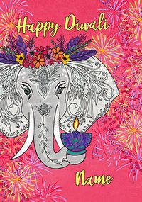 Tap to view Happy Diwali Pattern Elephant Personalised Card