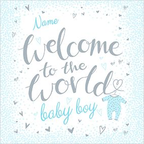 Welcome To The World Baby Boy Personalised Card | Funky Pigeon