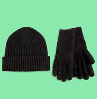 Tap to view Black Knitted Hat & Gloves Set