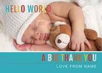 Tap to view New Baby Thank You Postcard - Hello World