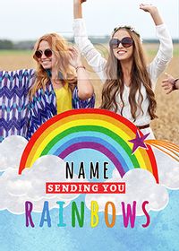 Tap to view Rainbow Vibes photo upload personalised Postcard