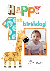 Tap to view Happy 1st Birthday Giraffe Photo Card