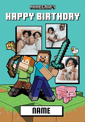 Personalised Minecraft Birthday Card- Any Name / Age Kids Children Birthday