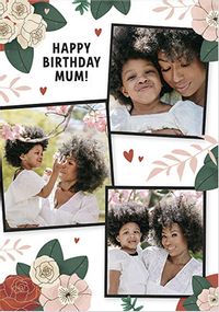 Tap to view Floral 3 photo upload Mum Birthday Card