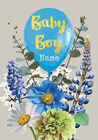Tap to view Baby Boy Balloons and Flowers New Baby Card