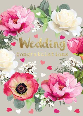 Wedding Congratulations Floral Wreath Card | Funky Pigeon