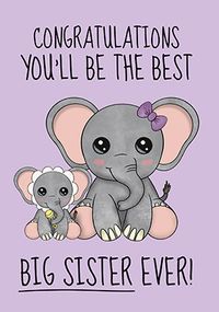 Tap to view Big Sister Cute Elephant New Baby Card