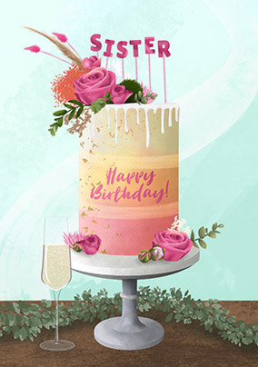 Birthday Cake Design For My Sister Happy Birthday Card | Moonpig