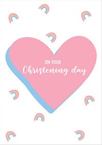 Tap to view On Your Christening Day Hearts and Rainbows Card