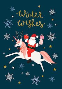 Tap to view Santa and Unicorn Winter Wishes Christmas Card