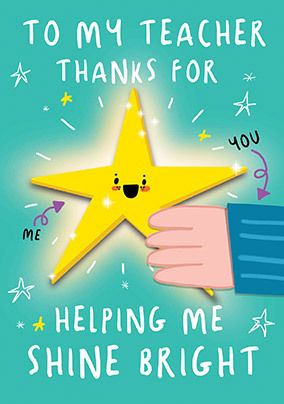 Shine Bright Thank You Teacher Card | Funky Pigeon