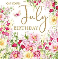 Tap to view July Pink Flowers Birthday Card