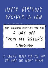 Tap to view Day Off Nagging Brother In Law Birthday Card