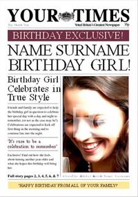 Tap to view Spoof Newspaper - Your Times Birthday Girl
