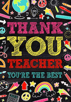 Chalkboard Thank You Teacher Card | Funky Pigeon