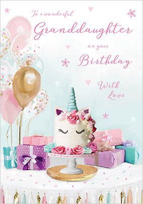 Happy Birthday Granddaughter Unicorn Images Wonderful Granddaughter Unicorn Cake Birthday Card | Funky Pigeon