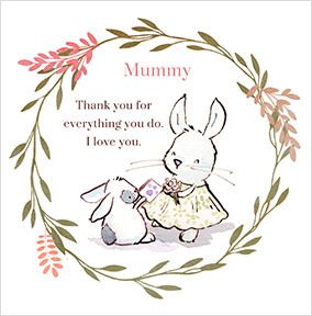 Fluffy Rabbit Thank You Mummy Card | Funky Pigeon