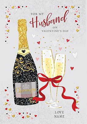 Husband Champagne Personalised Valentine Card | Funky Pigeon