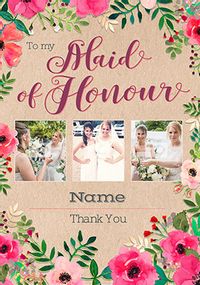 Tap to view Neon Blush - Multi Photo Maid of Honour Thanks Wedding Card