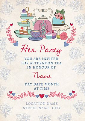 Tea Party Personalised Hen Party Invitation Wedding Card | Funky Pigeon